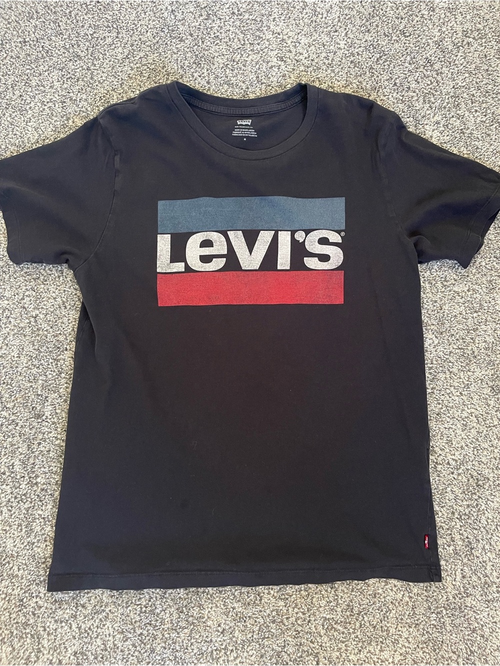 Levi's Black Tee with Blue and Red Logo Bars